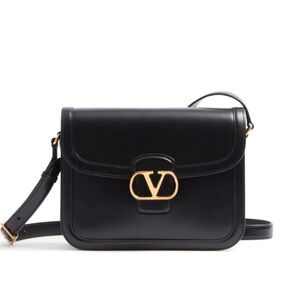 Valentino Garavani Black Leather V-Logo Crossbody Bag with Gold Hardware